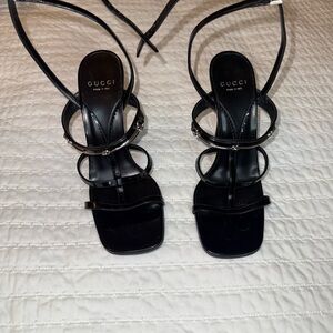 Gucci Leather Horsebit Sandal Heels Black Women’s 38